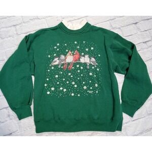 Vintage Morning Sun Ugly Christmas Sweater Sweatshirt Birds Snowflakes USA Large